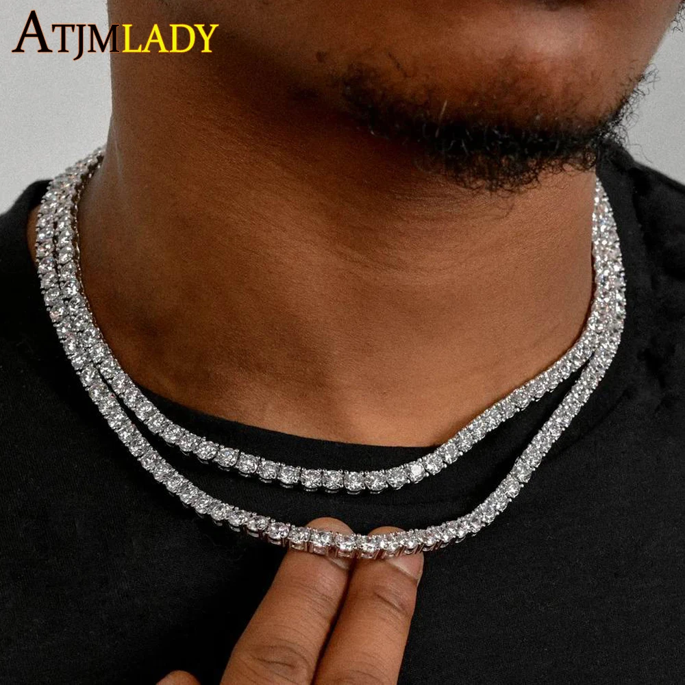 Iced Out Bling Cubic Zirconia 5mm Tennis Chain Necklace Gold Plated Silver Color 5A CZ Choker Fashion Hip Hop Men Women Jewelry