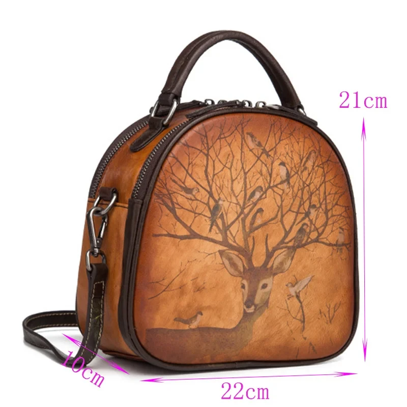 MOTAORA Vintage Women\'s Bag For Ladies Genuine Leather Designer Luxury Handbag Female Shoulder Bags New Deer Pattern Handbags