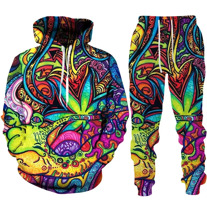 Herbst lustige Graffiti 3d gedruckt Hoodie Anzug Männer Sweatshirts Jogging hose lässige Mode zweiteiligen Trainings anzug Set Herren bekleidung