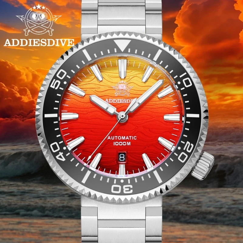 

ADDIESDIVE AD2526 Men Watch 1000m Waterproof Flaming Cloud Texture Sapphire Glass BGW9 Luminous Reloj Automatic Mechanical Watch
