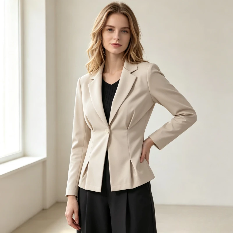 Spring Autumn Women Solid Notched Lapel Blazer Slim Fit Long Sleeve Elegant Office Commute Business Casual Outerwear Jacket