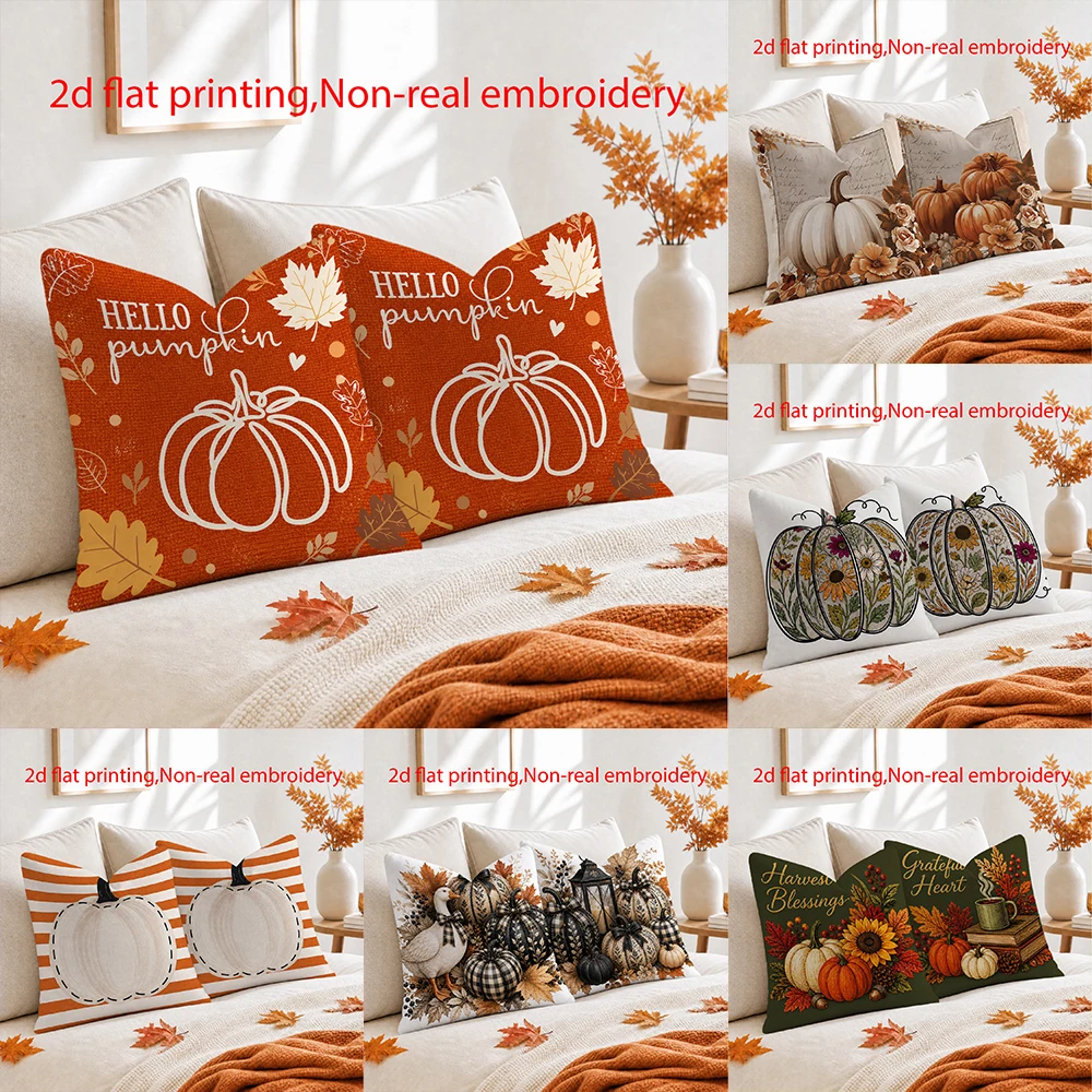 2pc  Fall Thanksgiving Pillow Covers Set of 2 Farmhouse Autumn Pumpkin Sunflower Harvest Throw Pillow Cases for Home Sofa Couch