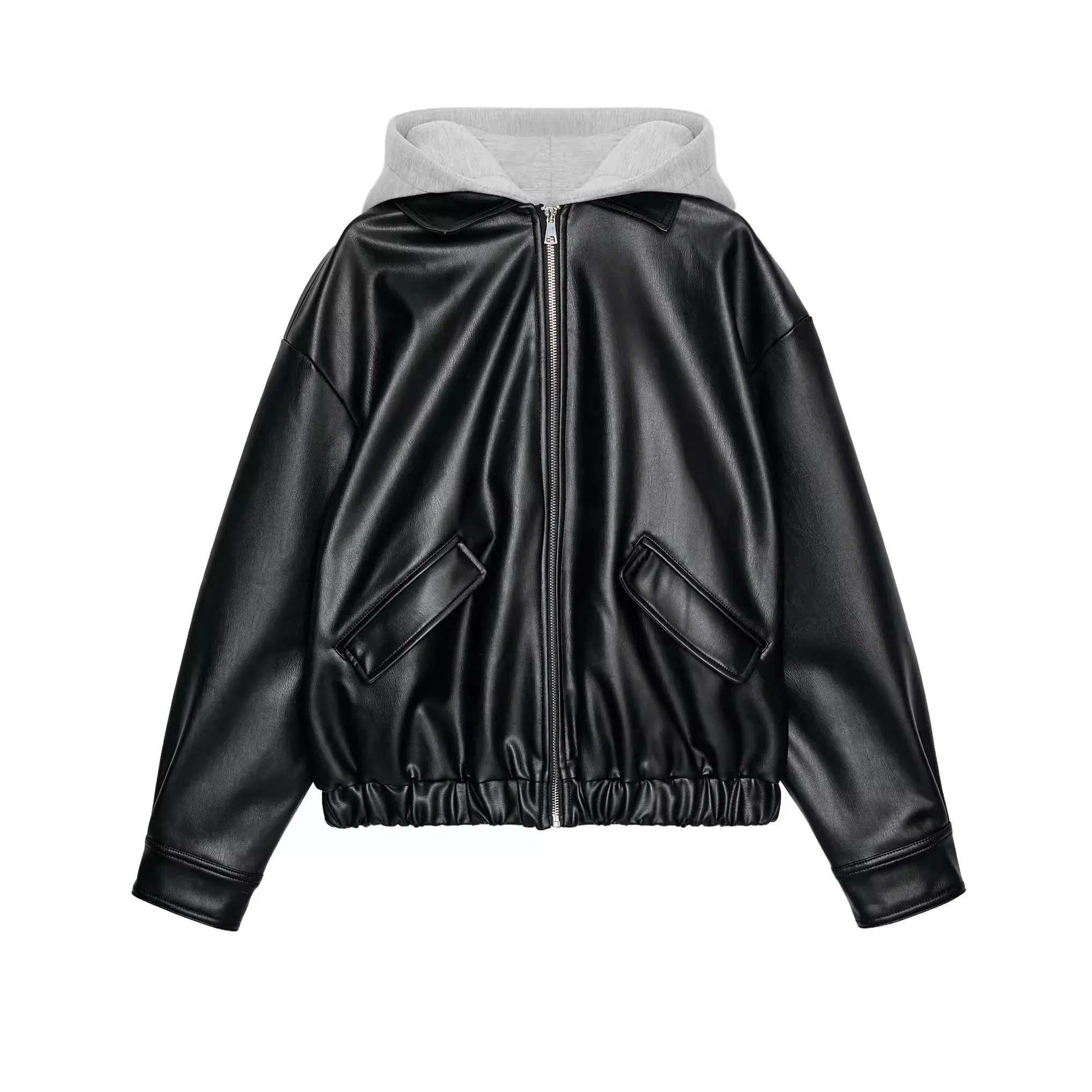 Autunno 2025 delle nuove donne Faion Patchwork effetto pelle Jaet PU pelle lunga chiusura con cerniera Sve cappotto giovanile vestibilità regolare