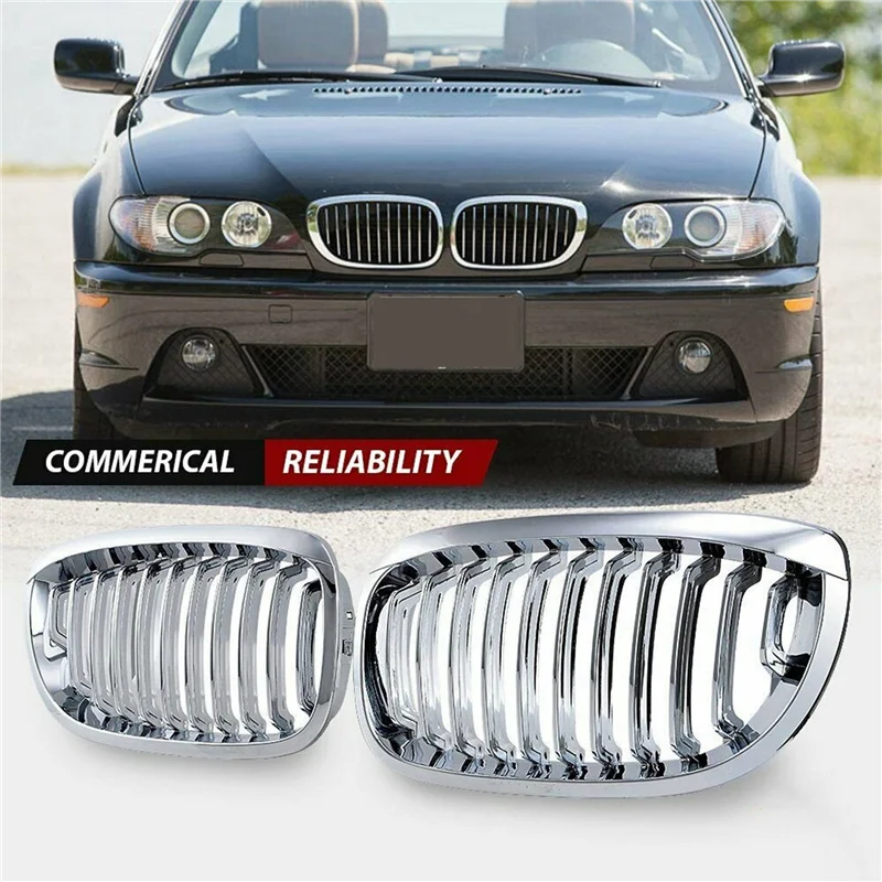 

High Quality For -BMW E46 3 Series Coupe Cabriolet 2-Door LCI 2003-2006 Front Hood Center Kidney Grille Grill (Chrome, Single Li