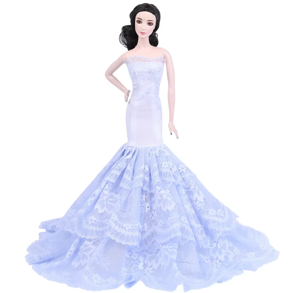 자수 발레 세트 웨딩 볼 원피스, 긴 피쉬테일 레이스 스커트, 30cm 1/6 Bjd 인형 소녀 장난감, 레이디 공주 드레스업, 1 개