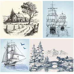 Vintage Scenery Forest Landscape Trees Clear Stamps/Seal For DIY Scrapbooking Card Making Album Decorative Silicone Seal Craft