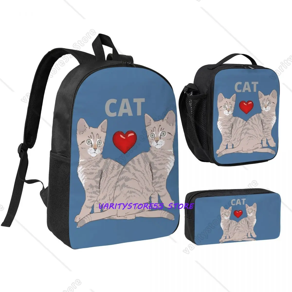 

Gray Ginger And Siamese Kittens Cats Backpack Student BookBag School Bag Shoulder Bags 3ps Insulated Lunch Bag Pencil Case