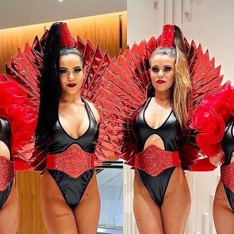 Model Catwalk Show Prop Costume Black Silver Red Wing Backplane Accessories Nightclub Women Singer Dancer Performance Stage Wear