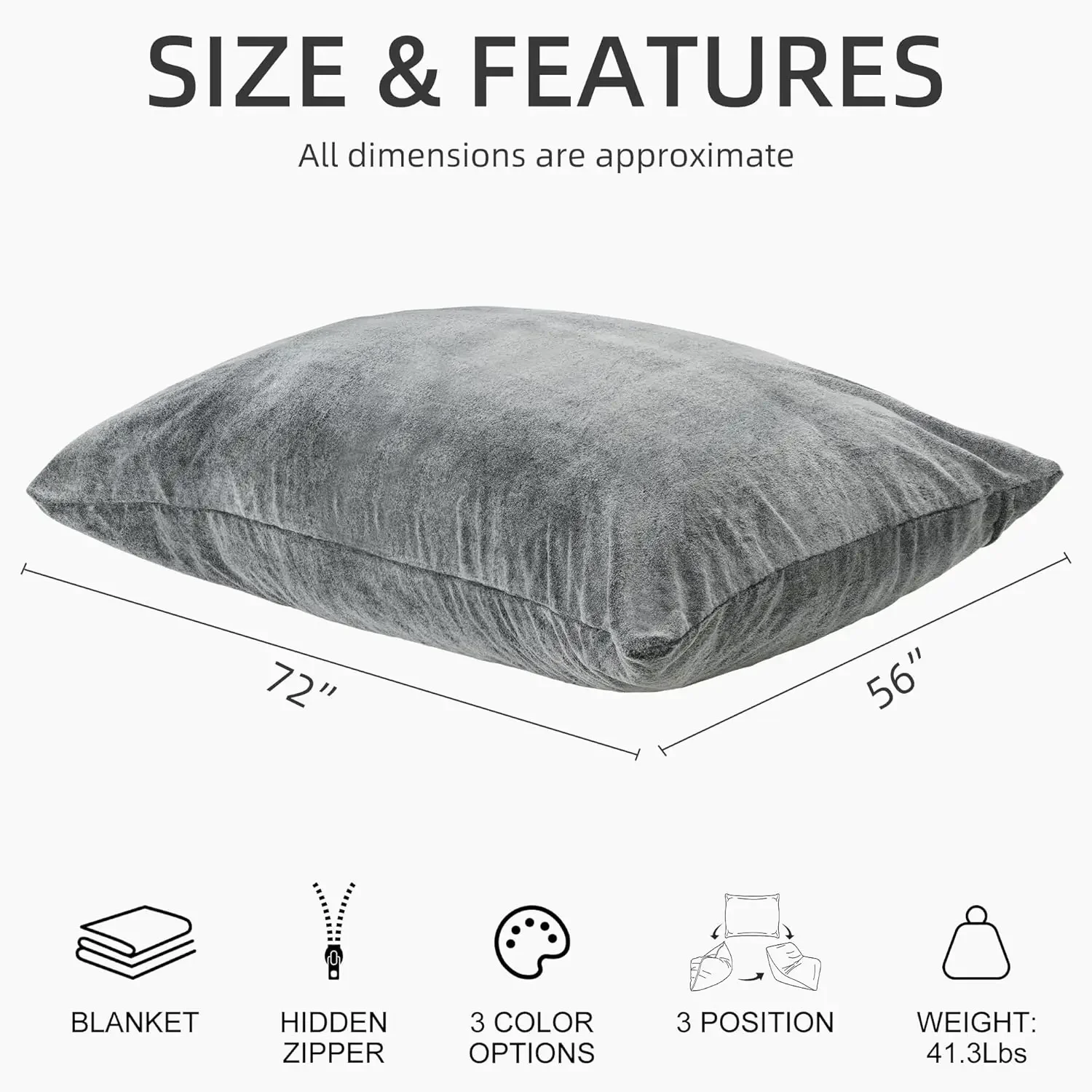 3 in 1 Bean Bag Chair, Giant Bean Bag Chair for Adult, Bean Bag Sofa with Removable Cover and Ultra Soft Blanket, Comfy Chair