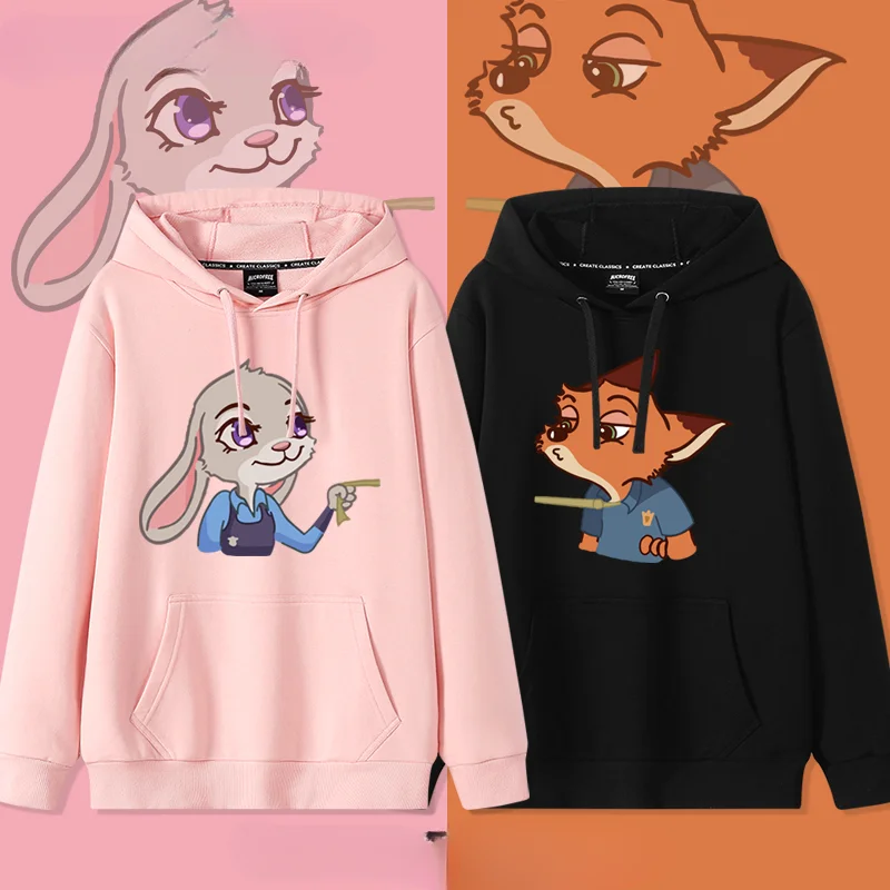 Couple Sweater Hooded Korean Version Loose Pullover Jacket Zootropolis Anime Hoodie Judy Hopps Cute Pattern Nick Wilde New