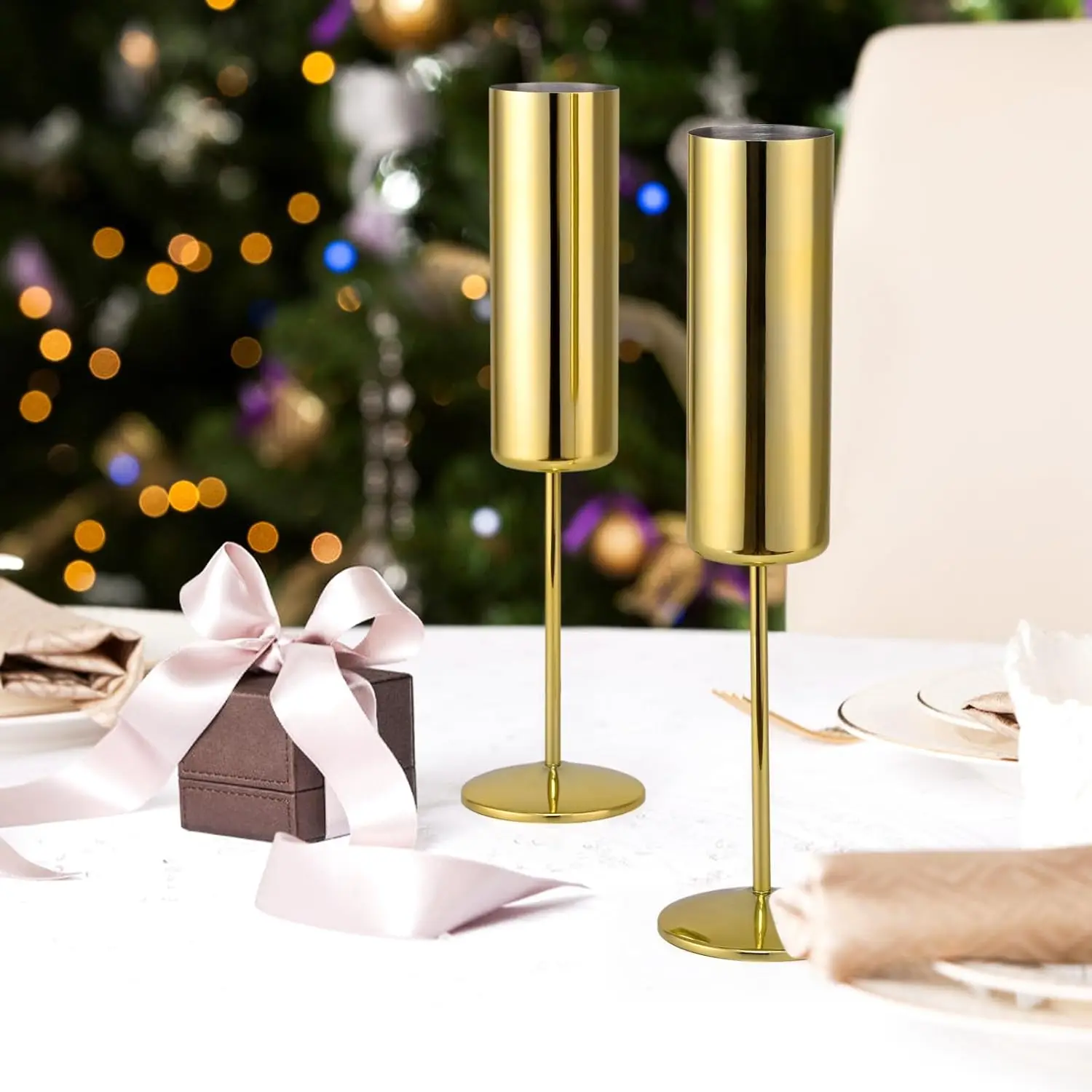 4 упаковки изолированных флейт для шампанского из нержавеющей стали, стаканы с золотым ножом 6 унций для вечеринки, свадьбы, дня рождения, Рождества