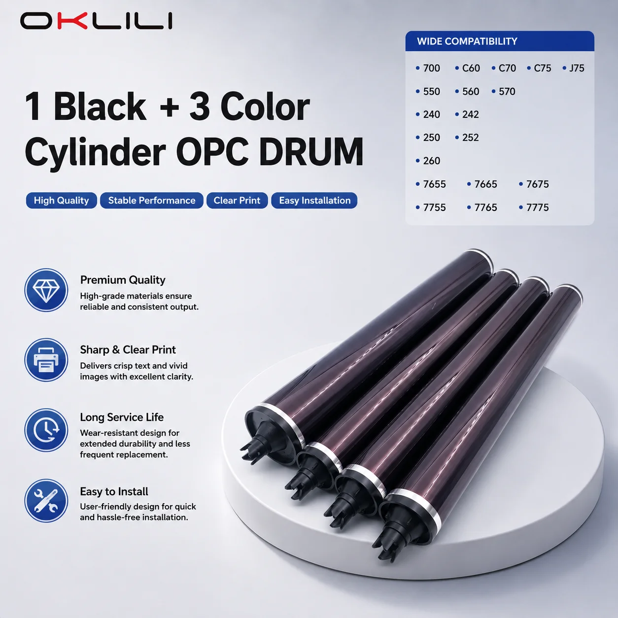 1 Black + 3 Color Cylinder OPC DRUM for Xerox 700 C60 C70 C75 J75 550 560 570 240 242 250 252 260 7655 7665 7675 7755 7765 7775