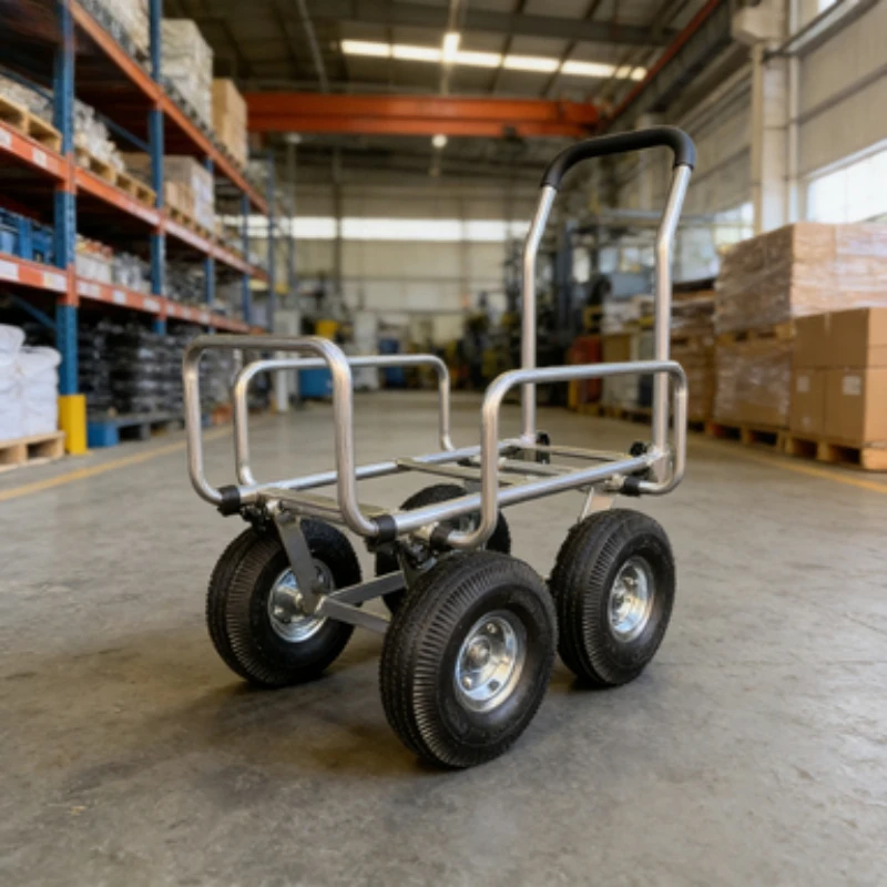 

Premium Aluminum 4-Wheel Flat Cart with Custom Side Rails Industrial Warehouse Freight Trolley