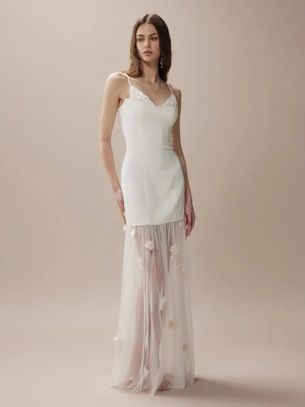 

Вечернее платье Fa Sogno White Cysanthemum Adow Light Dr Long, модное, с завышенной талией, А-силуэт, для свадебных торжеств