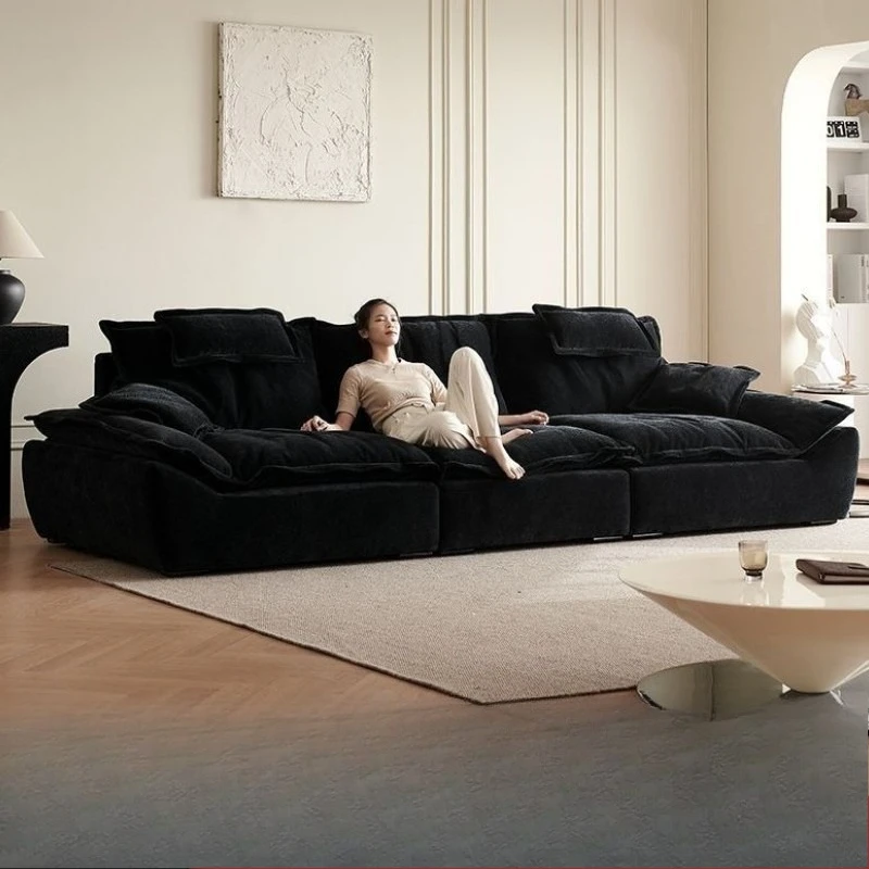Minimalist Sailing Sofa Living Room Small Apartment Straight Row Large Sitting Depth Adjustable Backrest Chenille Fabric Sofa