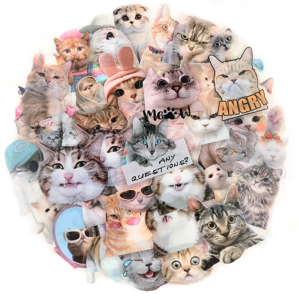 

50Pscs Cute Cartoon Transparent Cat Meme Graffiti Stickers Decals DIY Fridge Laptop Phone Scrapbooking Decoration Sticker