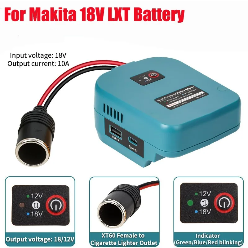 

Step-down Converter Power Adapter with Cigarette Lighter Plug Compatible with For Makita 18V Lithium Batteries for DIY Projects