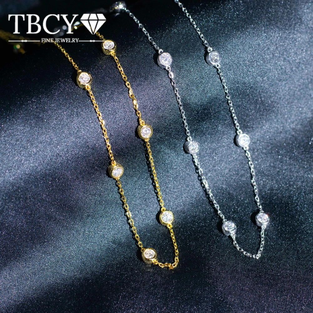 

TBCYD 3MM D Color Moissanite Necklace For Women 925 Silver Bubble Chain Original 18k Gold Plated GRA Party Jewelry Gift