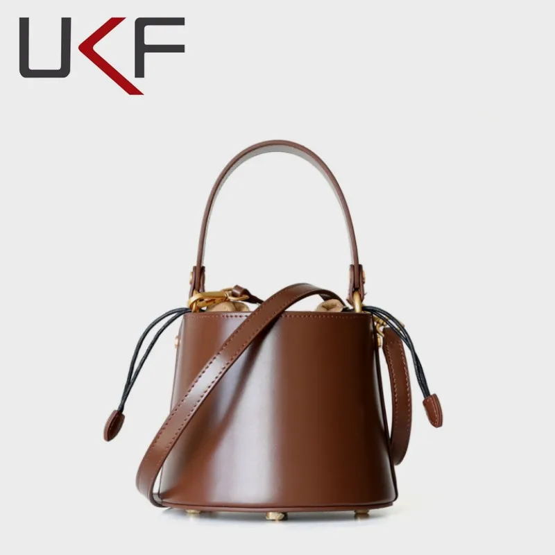 UKF Leather Bucket Crossbody Bags For Women 2024 New Luxury Handbags Brand Designer Small Ladies Shoulder Bags For Women Trend