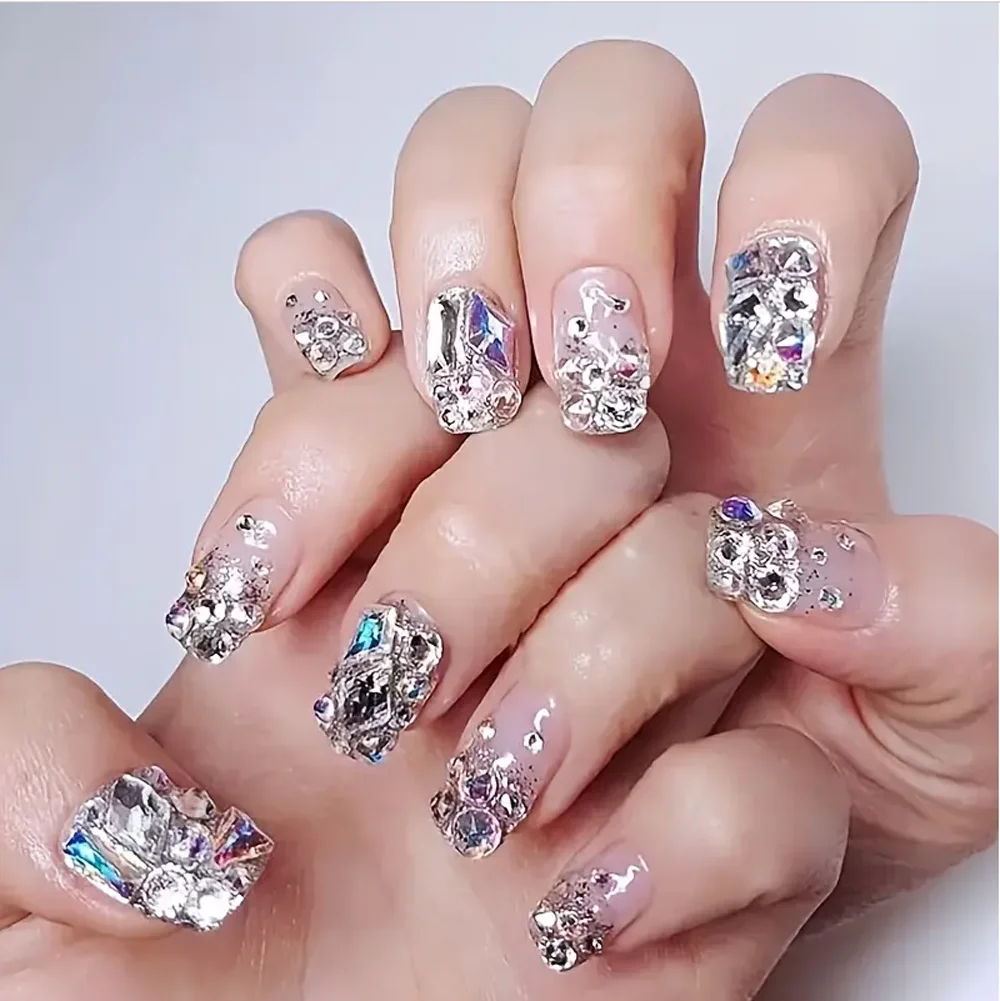 170 Stück Aurora Mix unregelmäßig geformte Nagel-Strasssteine mit flacher Rückseite, Champagnerrot, klares glitzerndes Glas, Nageldiamanten, Maniküre, Mini-Edelsteine