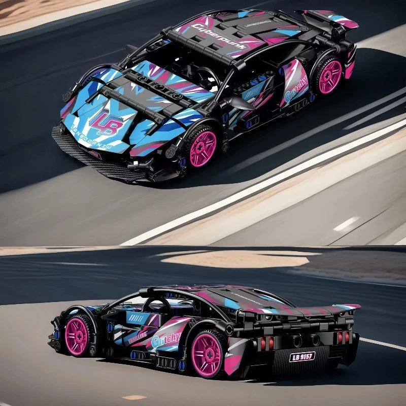 Modelo de ensamblaje de bloques de construcción de automóviles deportivos: recoger adornos para el hogar, el regalo de cumpleaños perfecto para los sueños de los niños