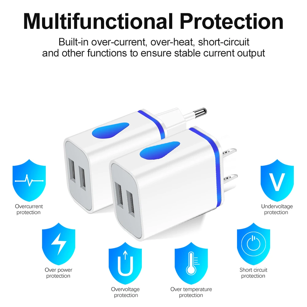 شاحن حائط USB مزدوج المنفذ ، قابس السفر ، محول الطاقة ، متوافق للهاتف ، سامسونجس ، شاومي ، مخرج 2A
