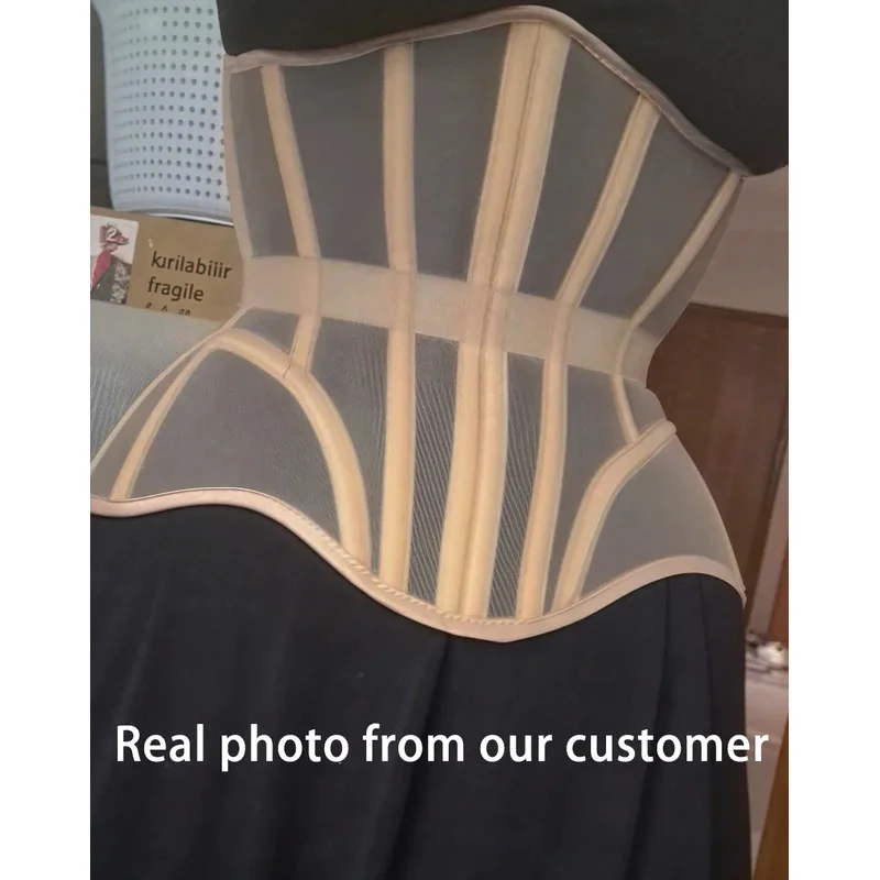 Women Abdomen Tight Corset Crops Under Bust Bustiers Breathable Mesh Waist Girdle With Bones Slimming Lace Up Bodices view 5