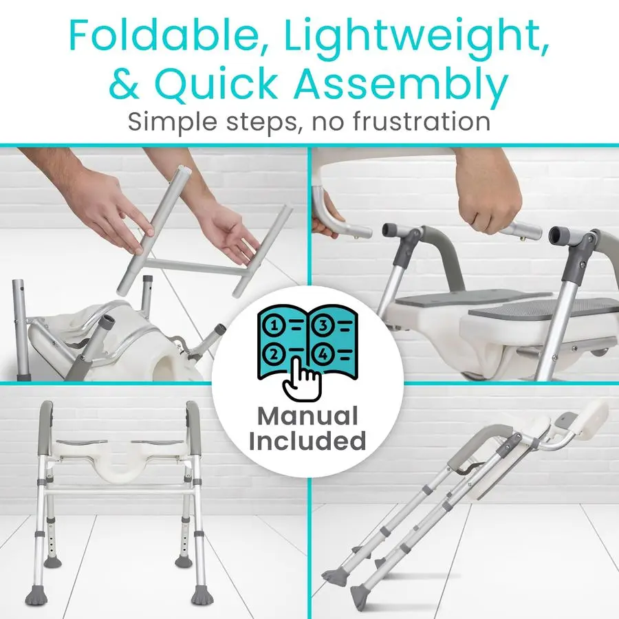 Shower Chair for Elderly amp Disabled Handicap Bath Chair with Arms amp UShape Foldable, Adjustable Height Padded Soaking w Bac