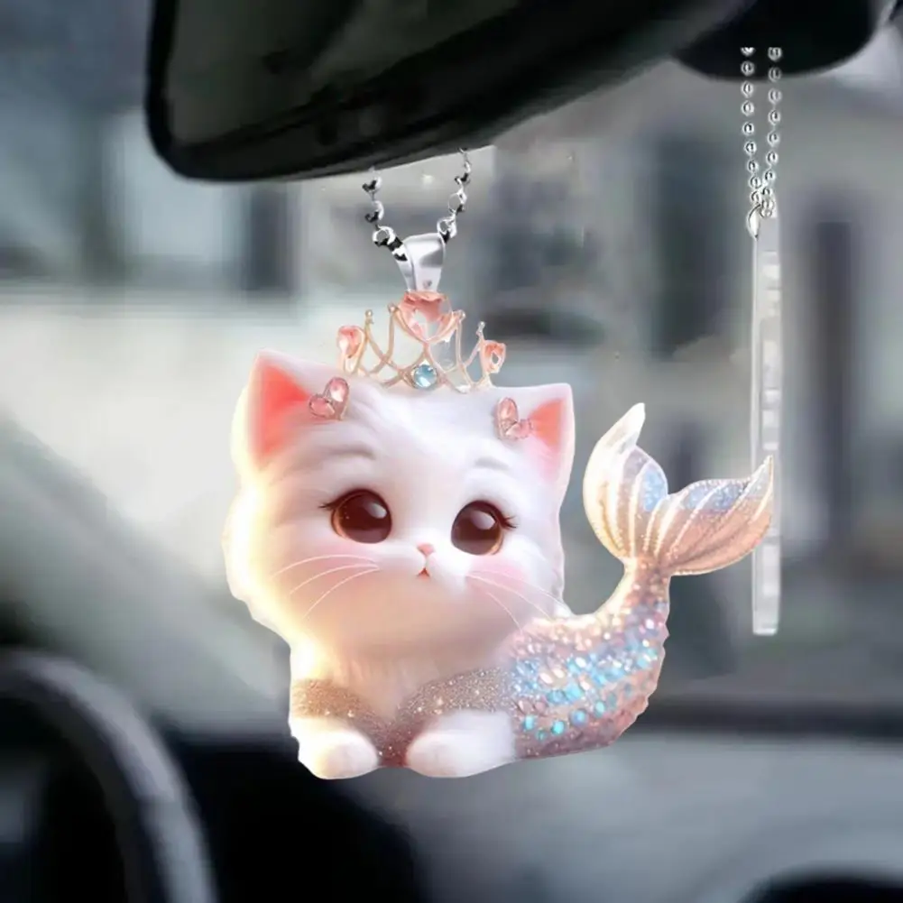 Cat Christmas Ornament Acrylic Hanging Decoration Car Mirror Charm Cute Kitty Car Accessories For Tree Bag Keychain 자동차 펜던트