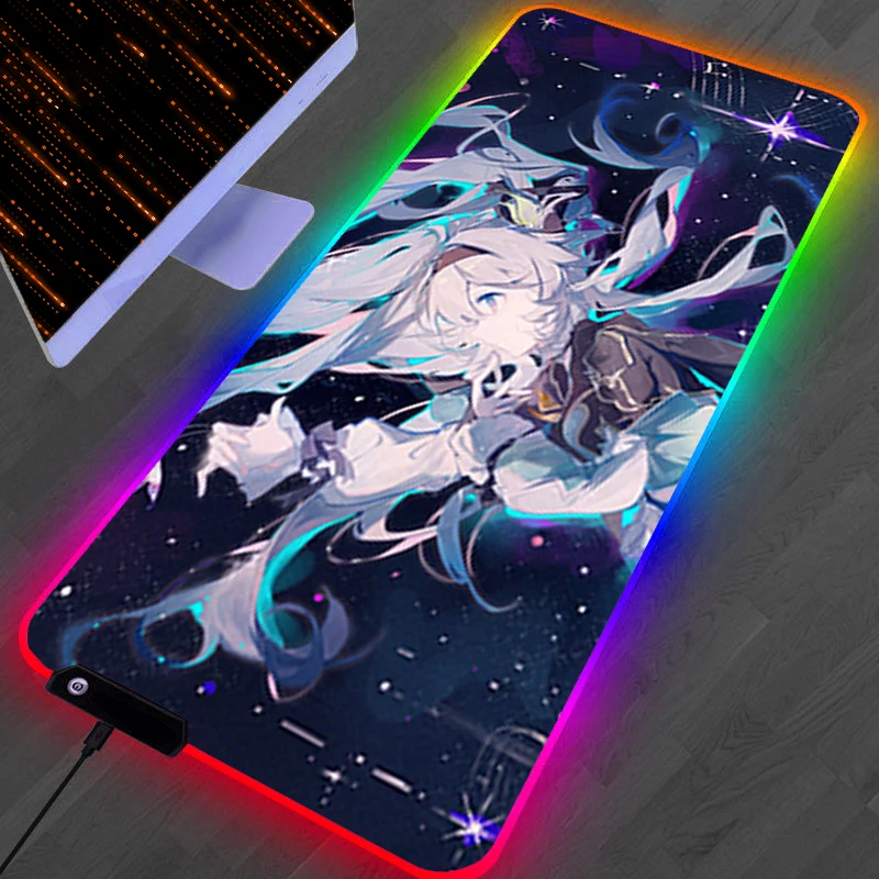 لوحة ماوس LED RGB ملحقات الكمبيوتر لوحة ماوس H-honkai Star Rail Firefly لوحة ممتدة غير قابلة للانزلاق لوحة مفاتيح مطاطية حصيرة مكتبية للألعاب