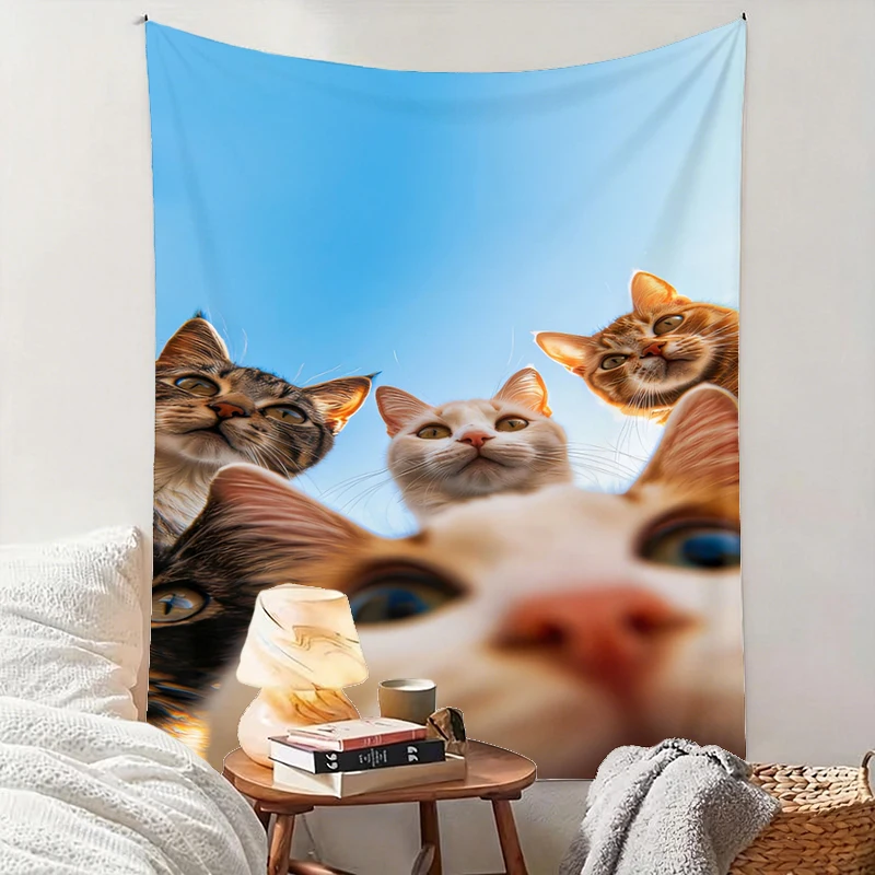 1PC Multiple Cat Top View Art Print Backdrop Banner, Bedroom Living Room Photo Background, Polyester, Home Decor, Wall Art
