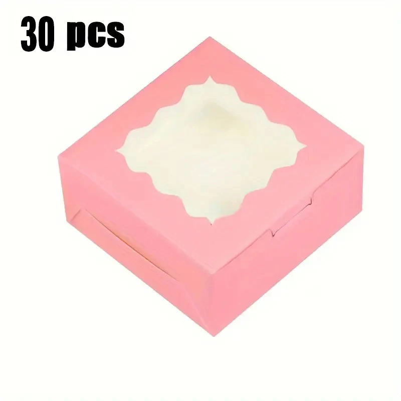 30 Pcs Cookie Boxes With Window Pink Treat Boxes Pie Boxes Pastry Boxes For Donuts, Chocolate Strawberries Birthday Party Boxes