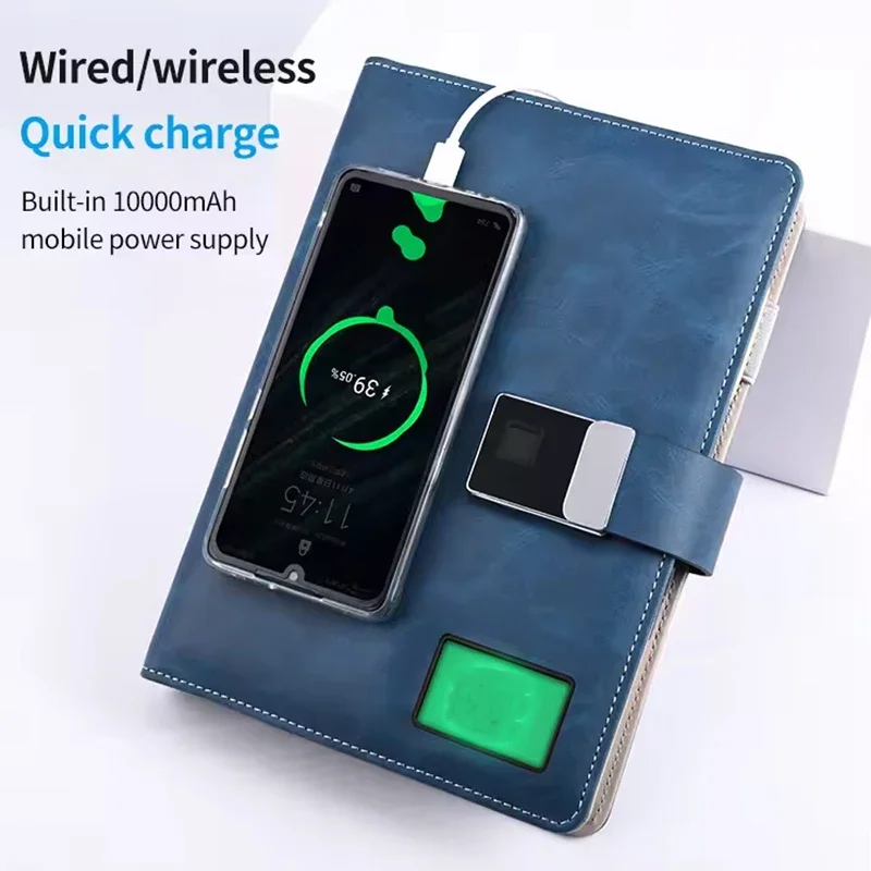 A5 Smart Notebook-Wireless Charger 10000mAh,Fingerprint Unlock,Card Pocket,Calculator,Vedio Music Player,HD Display Notebooks