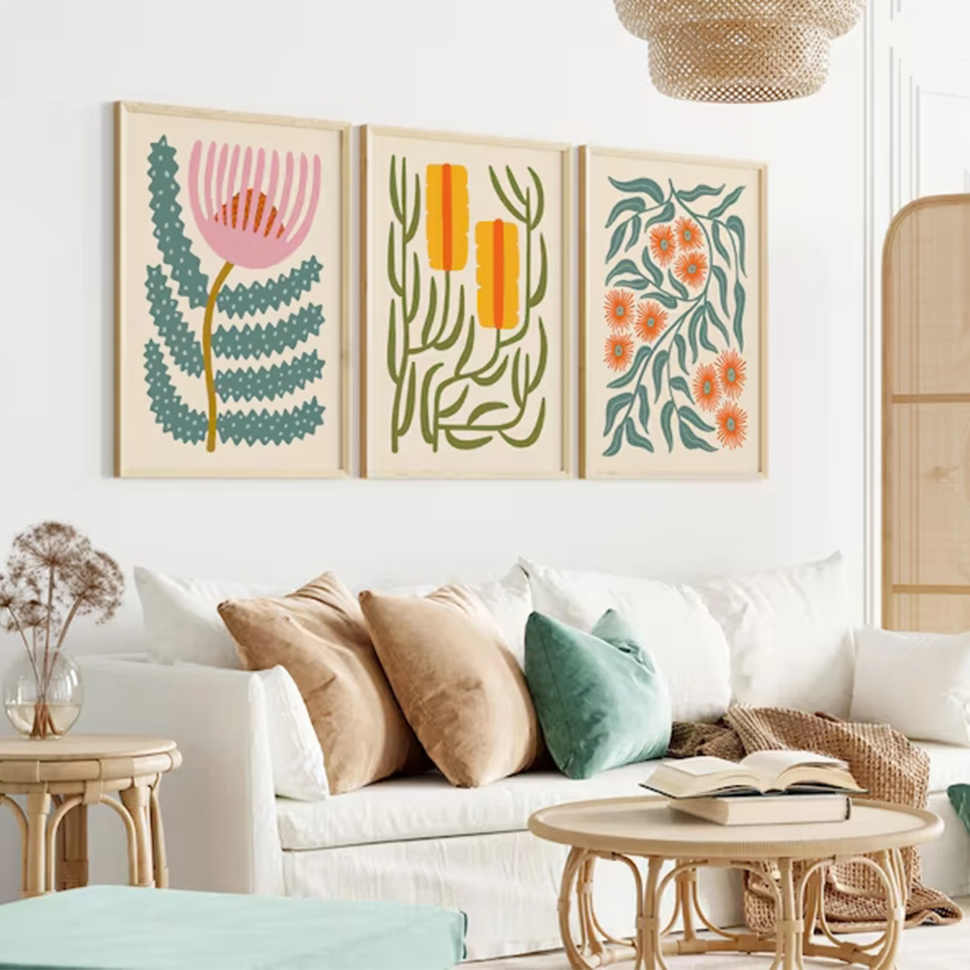 3pcs Modern Minimal Abstract Flower Market Wall Art Print Canvas Painting Poster Picture For Living Room,Bedroom Home Decor
