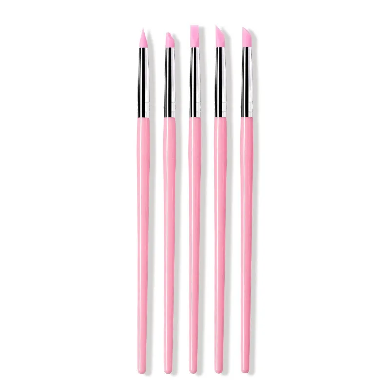 5Pcs/Set Silicone Nail Brush Carving Emboss Hollow Gel Shaping Pink Nail Art Pen DIY Dotting Pencil Manicure Tools Accessories