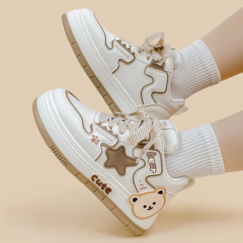 Amy and Michael Adorable Anime White Chunky Casual Sneakers for Girls Students Women Winter Keep Warm Plush Cotton Padded Shoes