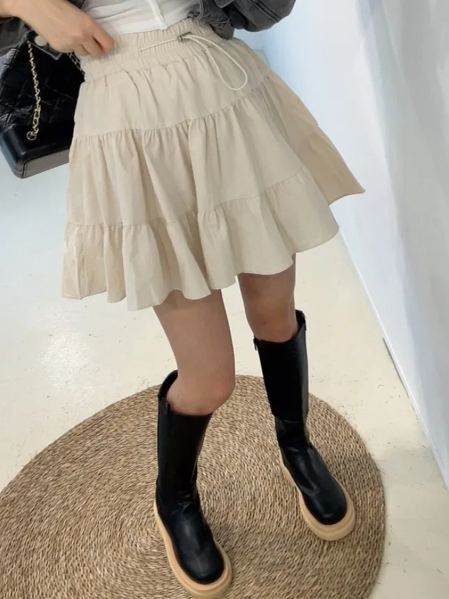 Faionable retro cor pura cintura elástica f saia para mulher primavera outono inverno comute sle comprimento regular outro material