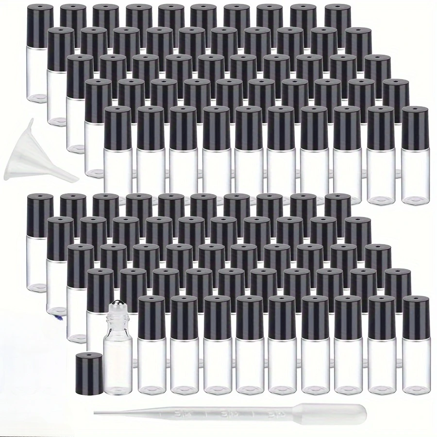 

100 pcs of empty 5/10ml clear glass refillable rollerball bottles with stainless steel rollerball for essential oils