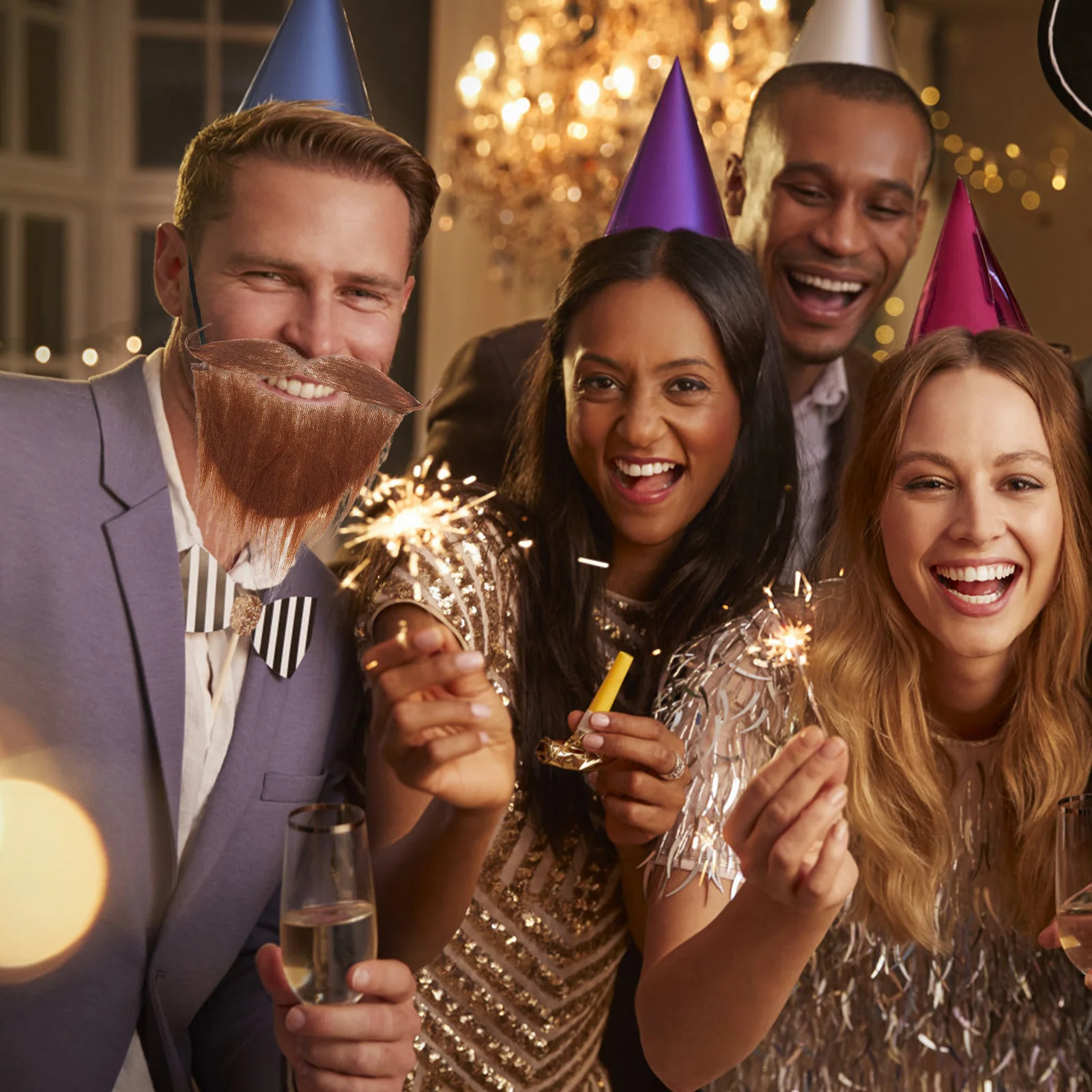 2Pcs Party Fake Beards Lightweight False Beards and Moustaches for Halloween Costume Realistic Beard Accessories Men Brown Black