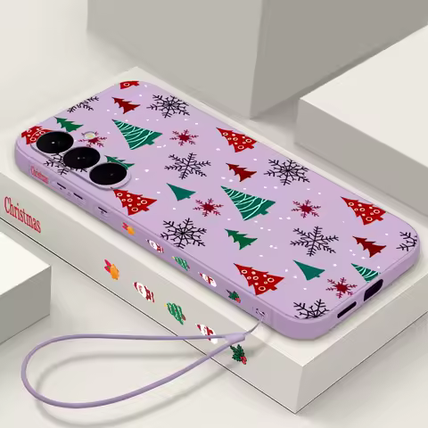 Christmas Tree Print Lanyard Case For Samsung Galaxy S25 S24 Ultra S23 Plus S22 S21 FE A15 A16 A17 A35 A36 A54 A55 A56 5G Funda