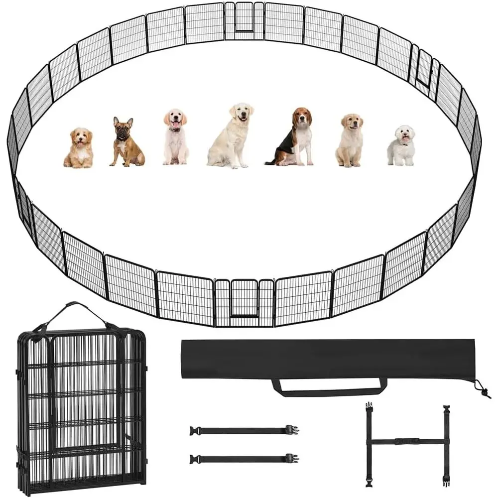 

32 панели, уличный манеж для собак, 32-высота, большой/средний/маленький забор для упражнений для домашних животных с удобными ремнями для переноски и хранилищем кольев