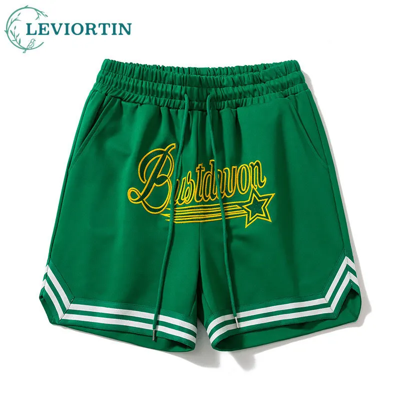 

Men's 2025 New Summer Sports Basketball Shorts American Trendy Brand Embroidered Letter Drawstring Quarters Casual Shorts