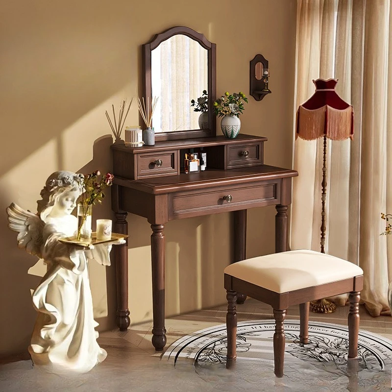 

Solid wood dresser bedroom modern simple makeup table mirror integrated retro country dressing table small household