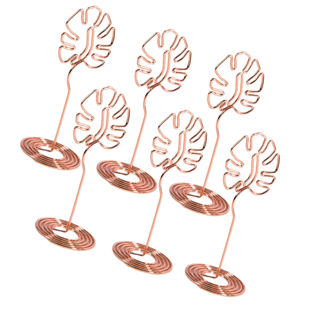 

6pcs Card Holder Monstera Shape Metal Desk Accessories Table Number Memo Paper Clip Wedding Party Decorations Reusable