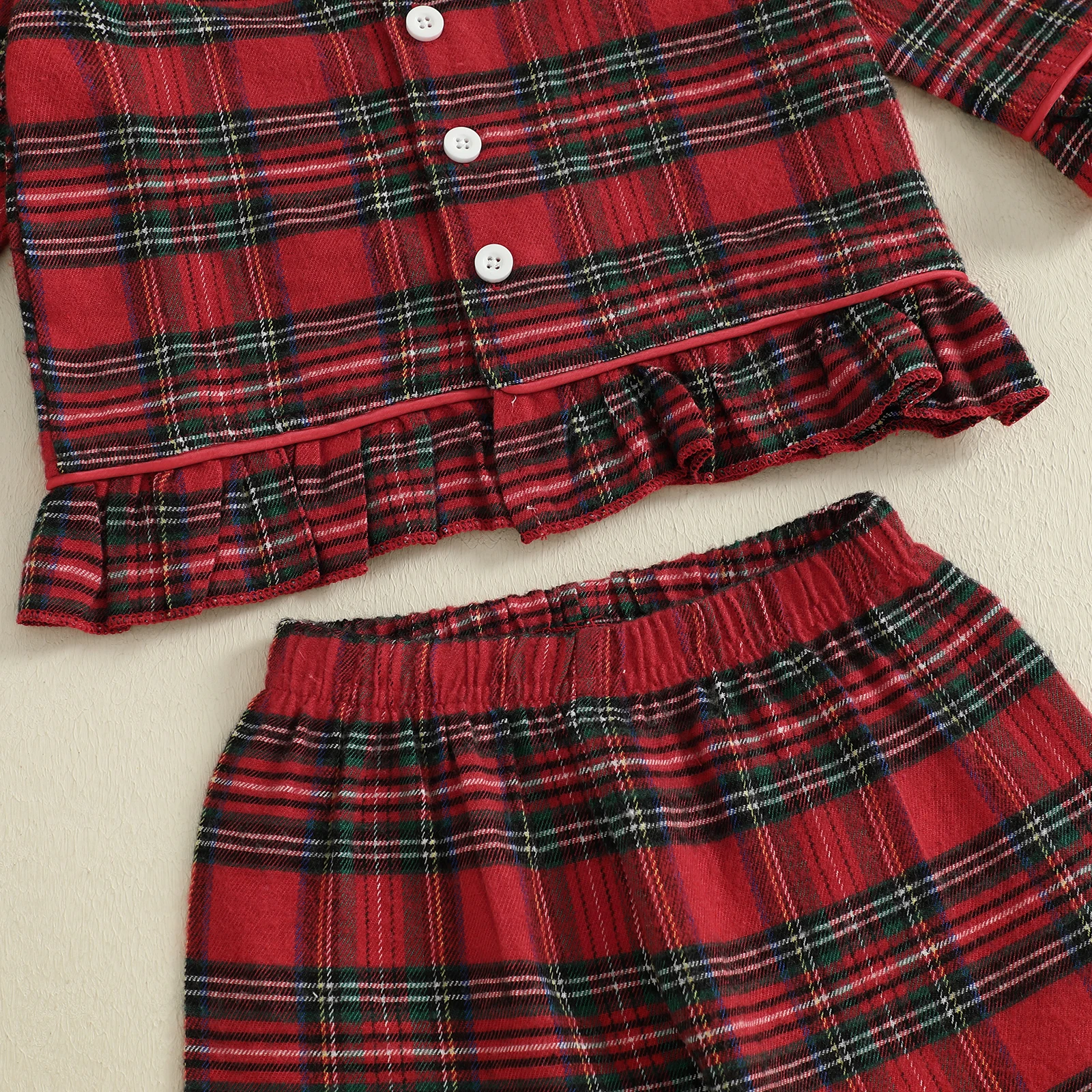 طقم بيجامات خريفي وشتوي للفتيات الصغيرات منقوشة مطبوعة بأكمام طويلة وياقة مقلوبة مع سروال بخصر مطاطي ملابس نوم ملابس منزلية