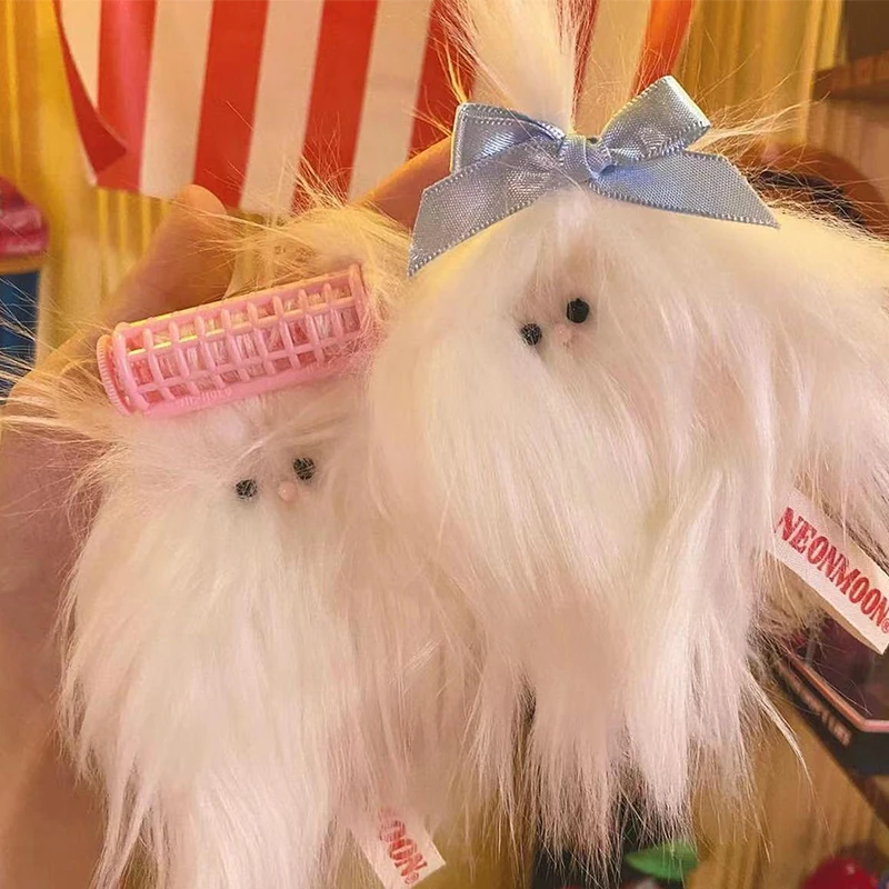 Brutto e carino capelli fritti fantasma cucciolo bambola portachiavi moda cartone animato animale peluche portachiavi regalo scuola materna ciondolo