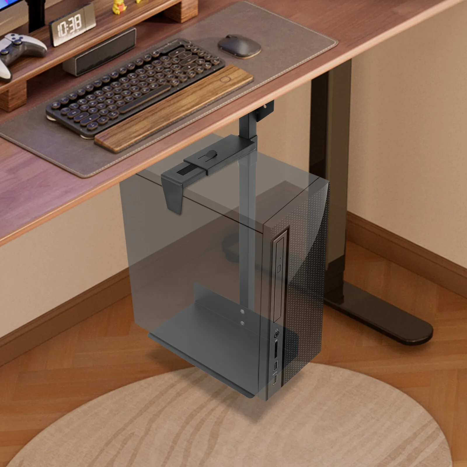 Verstellbare Untertisch-PC-Halterung Computerhalterung Schwarz 30kg Tragkraft Platzsparender Büroorganizer