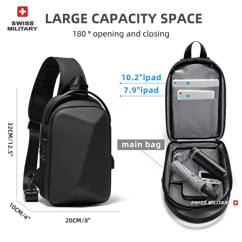 SWISS Fashion Multifunction Chest Bag Men’s Anti-theft Waterproof Crossbody Bag Male Shoulder Bags Business Travel Chest Pack