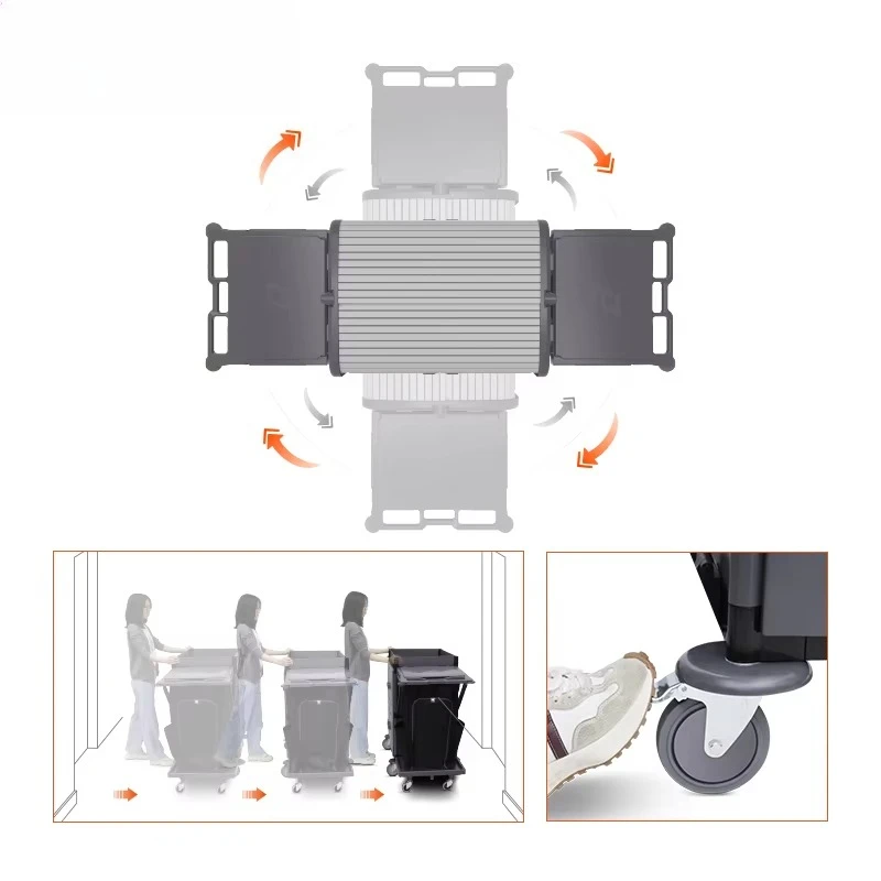 Premium Quality Grey Plastic Housekeeping Maid Cart Universal Hotel Cleaning Solution