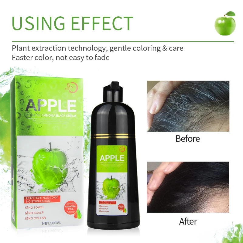 Mokeru 2pcs/Lot Natural No Allergic Natural Fast Permanent Hair Dye Cream For Men Apple Hair Color Black Shampoo For Women